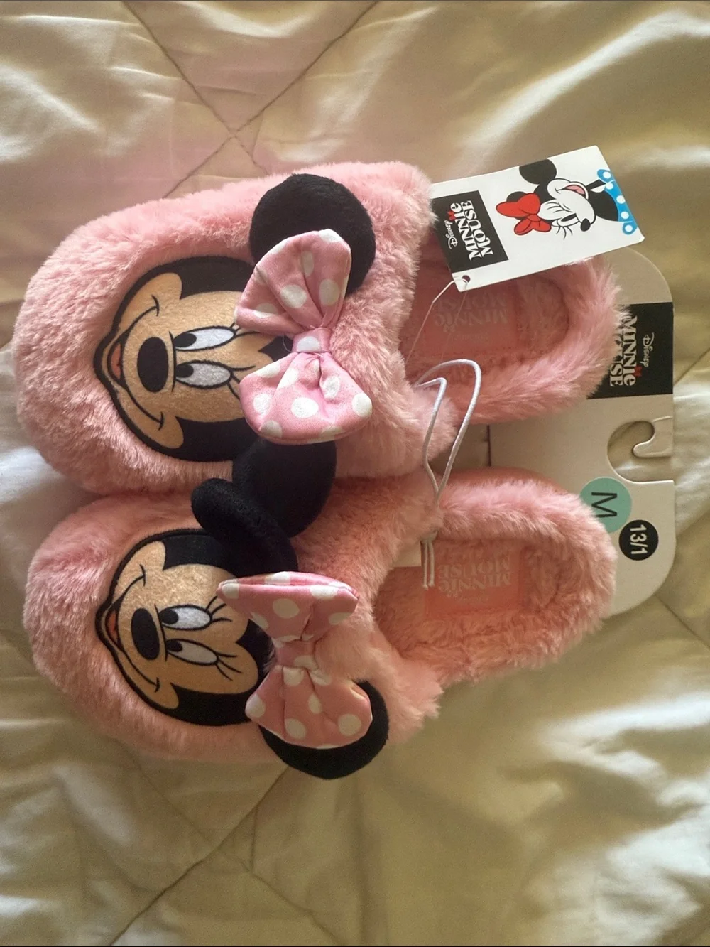 Disney Minnie Mouse Pink Plush Kids Slippers
